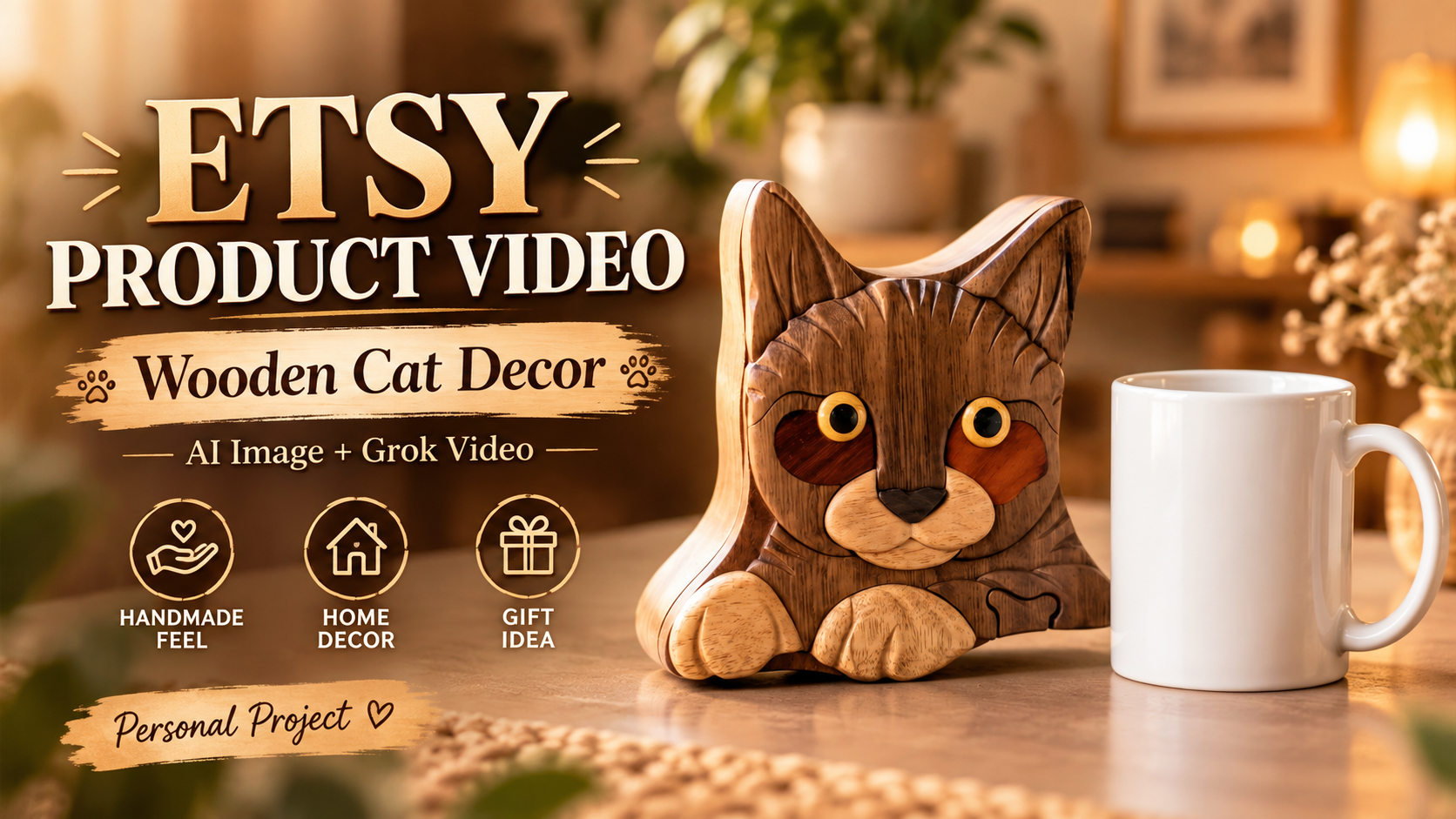 AI-Assisted Etsy Wooden Cat Product Video